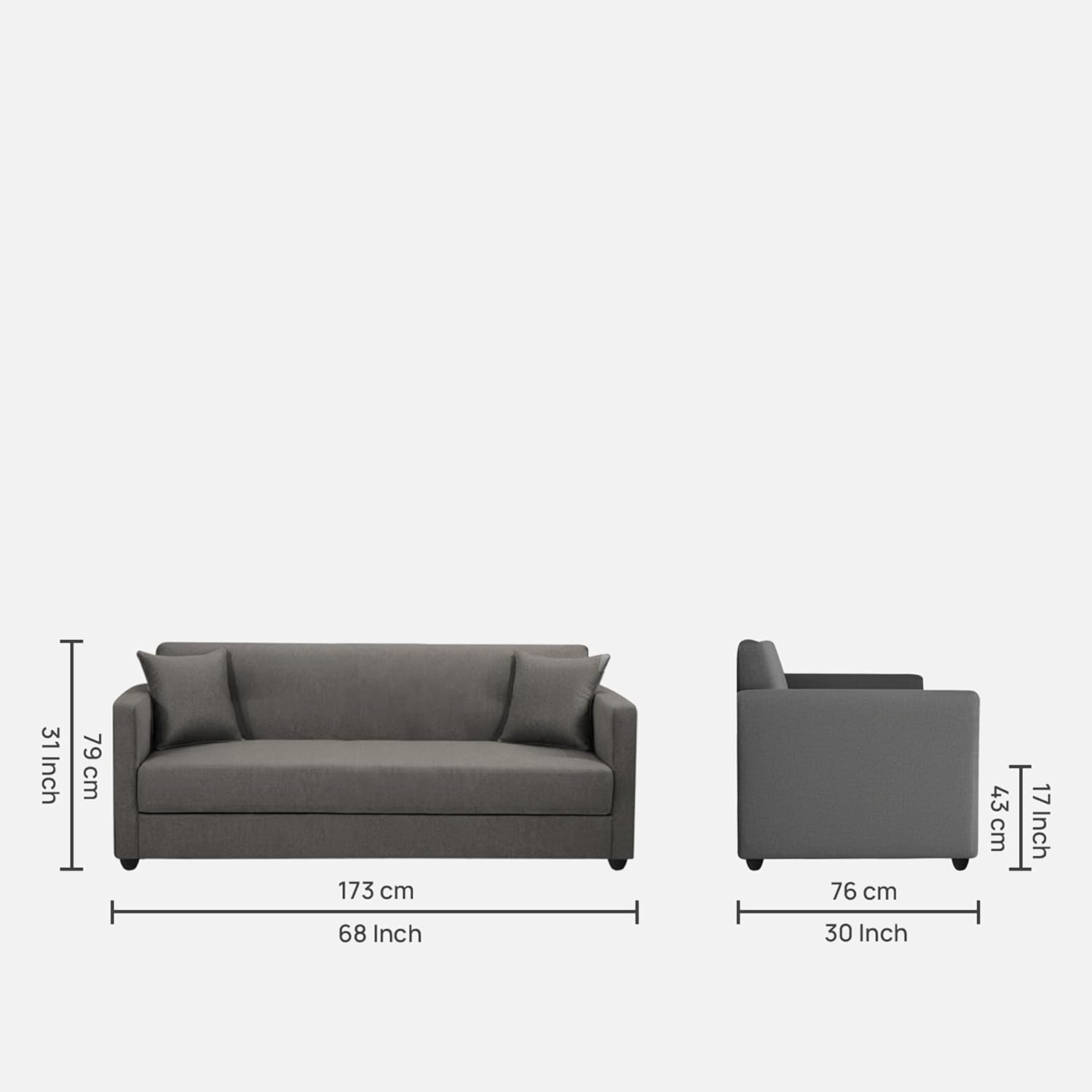 Elma Three Seater Sofa in Fabric- Grey